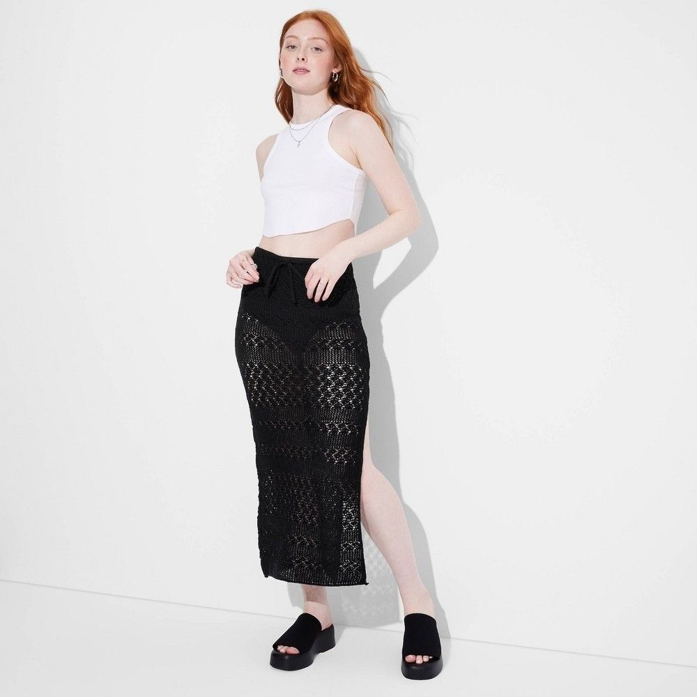 Women's Open Work Sweater MIDI Skirt - Wild Fable™ Black L